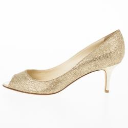 مملوكة مسبقًا Jimmy Choo Gold Glitter Leather 'Isabel' Peep Toe Pumps Size 38