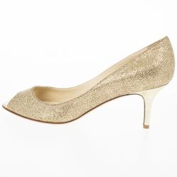 مملوكة مسبقًا Jimmy Choo Gold Glitter Leather 'Isabel' Peep Toe Pumps Size 38