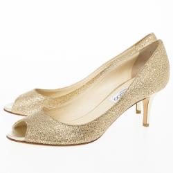 مملوكة مسبقًا Jimmy Choo Gold Glitter Leather 'Isabel' Peep Toe Pumps Size 38