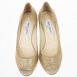 مملوكة مسبقًا Jimmy Choo Gold Glitter Leather 'Isabel' Peep Toe Pumps Size 38