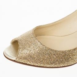 مملوكة مسبقًا Jimmy Choo Gold Glitter Leather 'Isabel' Peep Toe Pumps Size 38