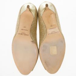 مملوكة مسبقًا Jimmy Choo Gold Glitter Leather 'Isabel' Peep Toe Pumps Size 38