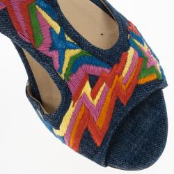 مملوكة مسبقًا Jimmy Choo Multicolor Denim Platform Nixon Sandals Size 37