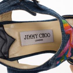 مملوكة مسبقًا Jimmy Choo Multicolor Denim Platform Nixon Sandals Size 37