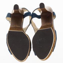مملوكة مسبقًا Jimmy Choo Multicolor Denim Platform Nixon Sandals Size 37