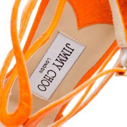 Pre Owned Jimmy Choo Neon Orange Python Leather Lance Strappy Sandals Size 37