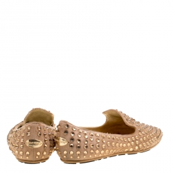 Jimmy Choo Beige Suede Wheel Crystal Embellished Smoking Slippers Size 39