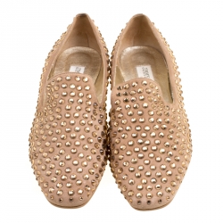 Jimmy Choo Beige Suede Wheel Crystal Embellished Smoking Slippers Size 39