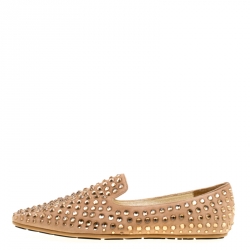 Jimmy Choo Beige Suede Wheel Crystal Embellished Smoking Slippers Size 39