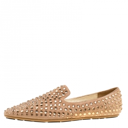 Jimmy Choo Beige Suede Wheel Crystal Embellished Smoking Slippers Size 39