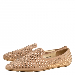 Jimmy Choo Beige Suede Wheel Crystal Embellished Smoking Slippers Size 39