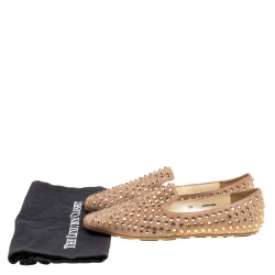 Jimmy Choo Beige Suede Wheel Crystal Embellished Smoking Slippers Size 39