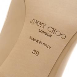 Pre Owned Jimmy Choo Nude Patent Isabel Peep Toe Pumps Size 39 