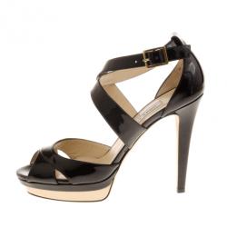 Pre Owned Jimmy Choo Black Patent Kuki Platform Sandals Size 40