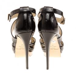 Pre Owned Jimmy Choo Black Patent Kuki Platform Sandals Size 40