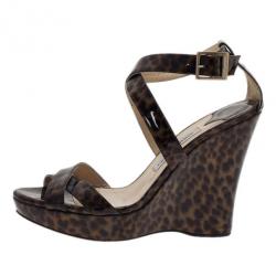 مملوكة مسبقًا صندل جيمي تشو نقشة الفهد حزام للكاحل نعل روكي مقاس 40