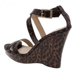 مملوكة مسبقًا صندل جيمي تشو نقشة الفهد حزام للكاحل نعل روكي مقاس 40