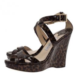 مملوكة مسبقًا صندل جيمي تشو نقشة الفهد حزا م للكاحل نعل روكي مقاس 40