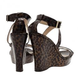 مملوكة مسبقًا صندل جيمي تشو نقشة الفهد حزام للكاحل نعل روكي مقاس 40