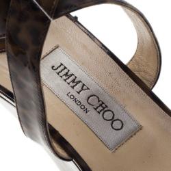 مملوكة مسبقًا صندل جيمي تشو نقشة الفهد حزام للكاحل نعل روكي مقاس 40