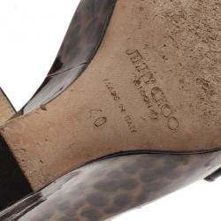 مملوكة مسبقًا صندل جيمي تشو نقشة الفهد حزام للكاحل نعل روكي مقاس 40