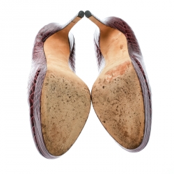 مملوكة مسبقًا حذاء كعب عالي جيمي تشو نعل سميك أليكس جلد نقش تمساح عنابي مقاس 40