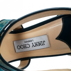 Pre Owned Jimmy Choo Blue Lace and Patent Leather Lottie Strappy Sandals Size 40