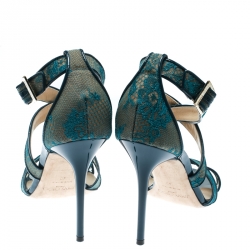 Pre Owned Jimmy Choo Blue Lace and Patent Leather Lottie Strappy Sandals Size 40