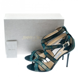 Pre Owned Jimmy Choo Blue Lace and Patent Leather Lottie Strappy Sandals Size 40