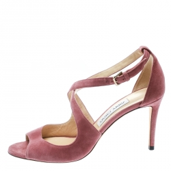 Pre Owned Jimmy Choo Pink Suede Emily Ankle Strap Sandals Size 38.5