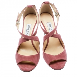 Pre Owned Jimmy Choo Pink Suede Emily Ankle Strap Sandals Size 38.5