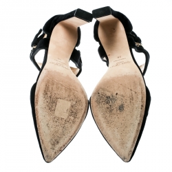 Pre Owned Jimmy Choo Black Velvet Moon Cut Out Pointed Toe Pumps Size 38