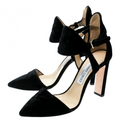 Pre Owned Jimmy Choo Black Velvet Moon Cut Out Pointed Toe Pumps Size 38
