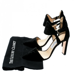 Pre Owned Jimmy Choo Black Velvet Moon Cut Out Pointed Toe Pumps Size 38
