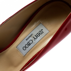 Pre Owned Jimmy Choo Red Patent Leather Luna Peep Toe Platform Pumps Size 40
