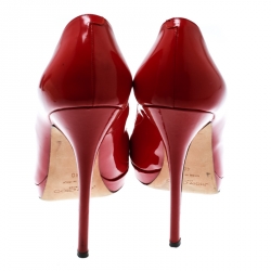 Pre Owned Jimmy Choo Red Patent Leather Luna Peep Toe Platform Pumps Size 40