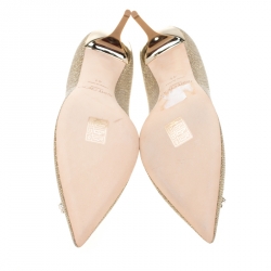 Pre Owned Jimmy Choo Metallic Gold Lamè Glitter Fabric Mamey Crystal Embellished Pointed Toe Pumps Size 41