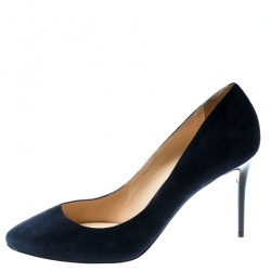 مملوكة مسبقًا حذاء كعب عالي جيمي تشو مقدمة مستديرة اسمي سويدي أزرق مقاس 40