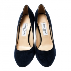 مملوكة مسبقًا حذاء كعب عالي جيمي تشو مقدمة مستديرة اسمي سويدي أزرق مقاس 40