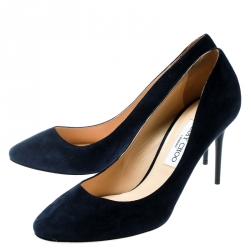 مملوكة مسبقًا حذاء كعب عالي جيمي تشو مقدمة مستديرة اسمي سويدي أزرق مقاس 40