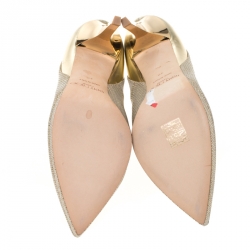 Pre Owned Jimmy Choo Metallic Gold Lamè and Leather Aude Pointed Toe Platform Pumps Size 40