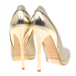 Pre Owned Jimmy Choo Metallic Gold Lamè and Leather Aude Pointed Toe Platform Pumps Size 40