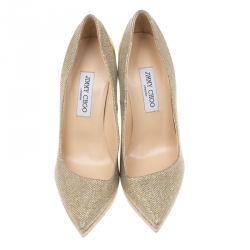 Pre Owned Jimmy Choo Metallic Gold Lamè and Leather Aude Pointed Toe Platform Pumps Size 40