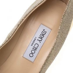 Pre Owned Jimmy Choo Metallic Gold Lamè and Leather Aude Pointed Toe Platform Pumps Size 40