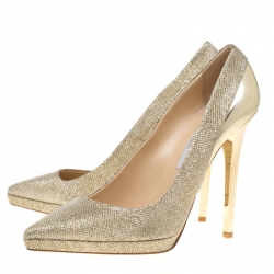 Pre Owned Jimmy Choo Metallic Gold Lamè and Leather Aude Pointed Toe Platform Pumps Size 40