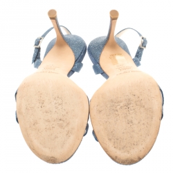 مملوكة مسبقًا صندل جيمي تشو فتحة كعب إنديا جلد ثعبان منقوش بيج مقاس 37.5