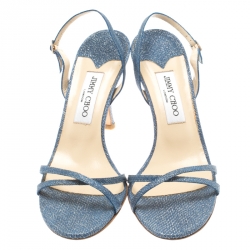 مملوكة مسبقًا صندل جيمي تشو فتحة كعب إنديا جلد ثعبان منقوش بيج مقاس 37.5