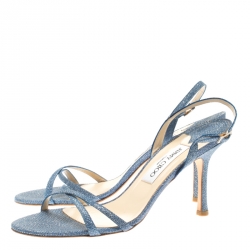 مملوكة مسبقًا صندل جيمي تشو فتحة كعب إنديا جلد ثعبان منقوش بيج مقاس 37.5