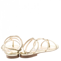 Pre Owned Jimmy Choo Metallic Gold Patent Leather Doodle Flat Sandals Size 37