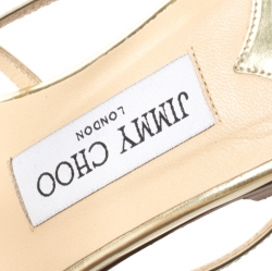Pre Owned Jimmy Choo Metallic Gold Patent Leather Doodle Flat Sandals Size 37